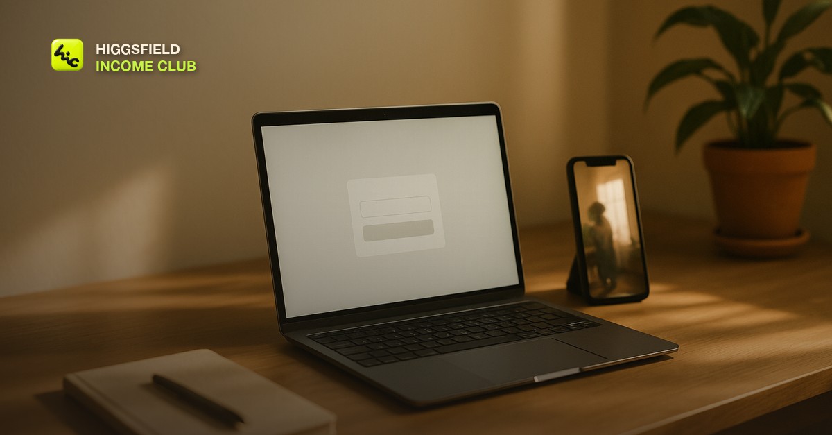A creative desk setup with a laptop showing an email signup form next to a phone displaying a short vertical video