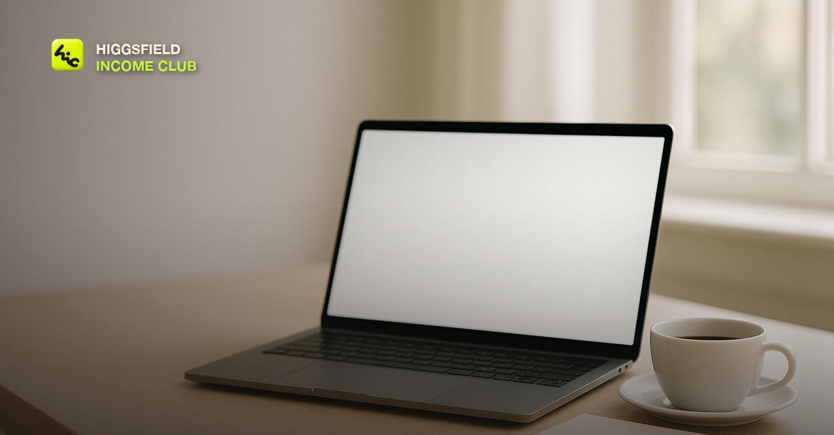 A clean bright desk with an open laptop showing a blank text field beside a coffee cup and a small stack of index cards, soft morning window light, shallow depth of field, no people, no text